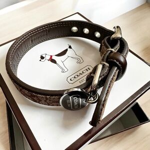 NEW Authentic COACH Tan & Brown Mini C Signature Leather Dog Collar Size XS